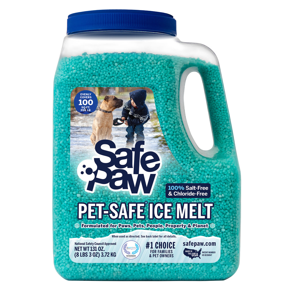 Safe Paw Pet Safe Ice Melt, 100% Salt and Chloride free with Traction Agent, Non-Toxic, Fast Acting, Lasts 3X Longer – 8 Lbs, 1 Pack