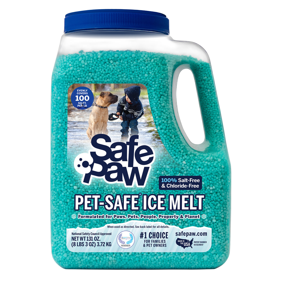 Safe Paw Pet Safe Ice Melt, 100% Salt and Chloride free with Traction Agent, Non-Toxic, Fast Acting, Lasts 3X Longer – 8 Lbs, 1 Pack